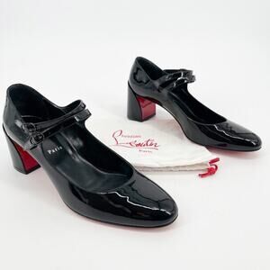 Christian Louboutin Black Patent Leather Miss Jane 55 Block Heel Pump EU 41.5